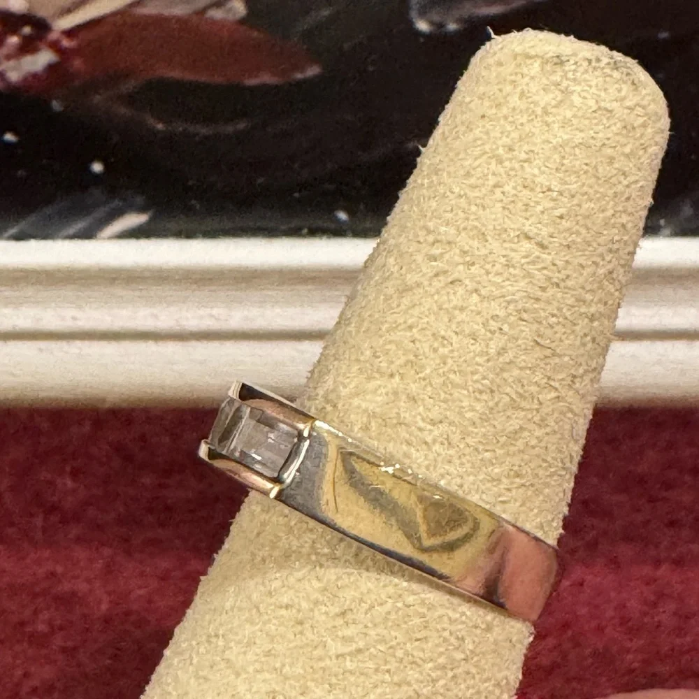 Mid-century style sterling 925 ring with baguette cut CZs